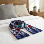 Navy Red White Cotton Block Print Floral & Geometric Scarf