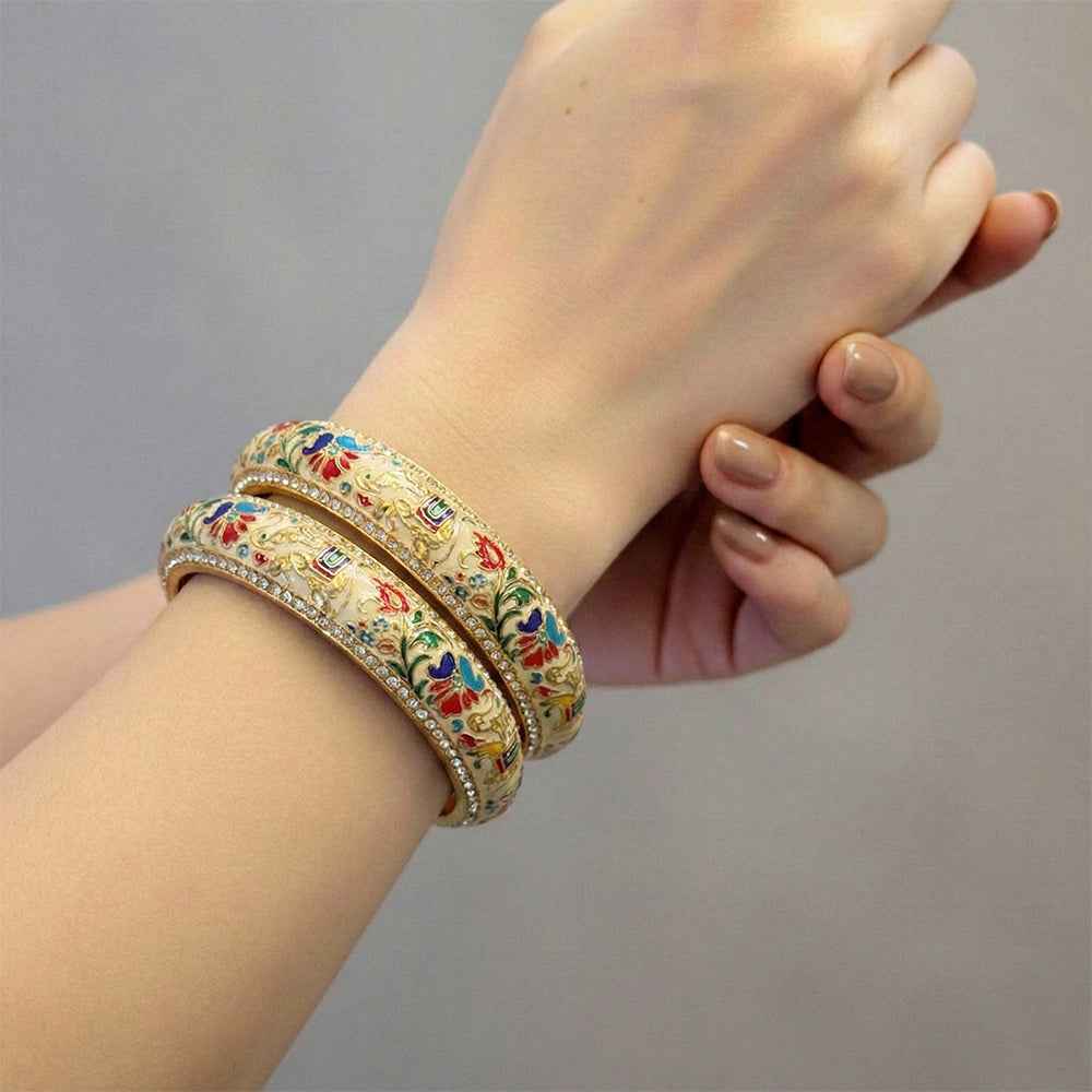 Handcrafted Meenakari Enamel Bangle Set with Zircon Accents - Madhues