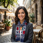 Navy Red White Cotton Block Print Floral & Geometric Scarf