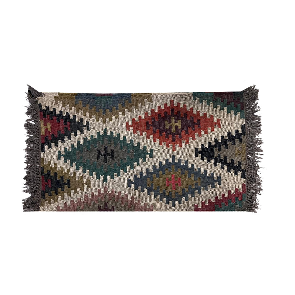 Handwoven Jute Puja Aasan Multicolor with Geometric Pattern