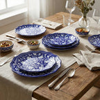 Indigo Scallop Blue Pottery Plates Set