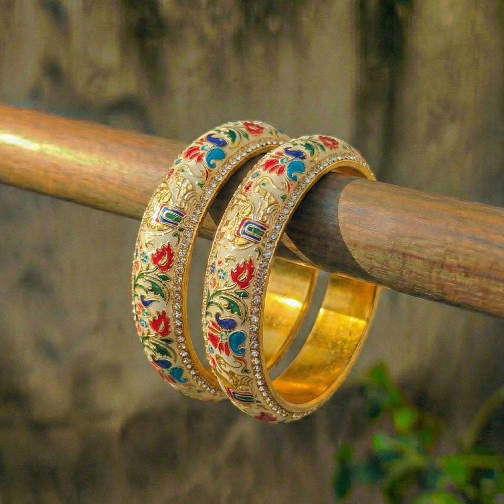 Handcrafted Meenakari Enamel Bangle Set with Zircon Accents - Madhues