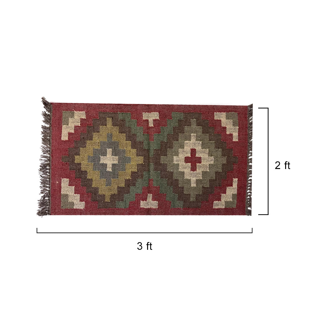Handwoven Jute Puja Aasan Mat - Traditional Geometric Pattern