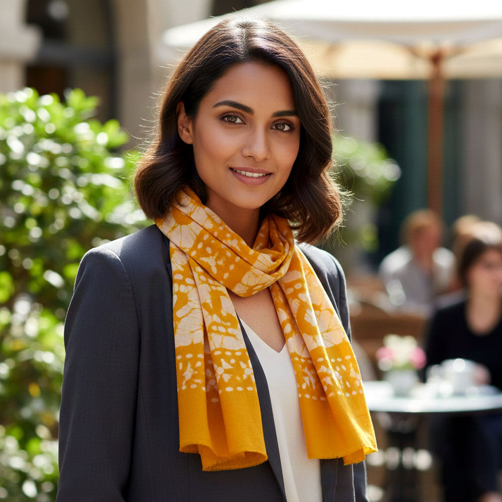 Handcrafted Yellow Block Print Cotton Scarf