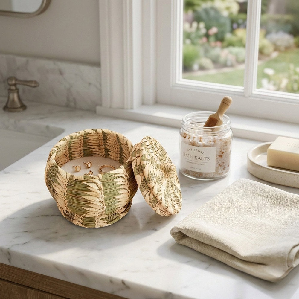 Hand-Woven Kashi Grass Jewelry Box with Lid