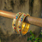 Exquisite Meenakari Enamel Gold-Toned Bangle Set - Madhues