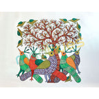 Gond Tribal Art: Colorful Birds & Tree of Life on Paper