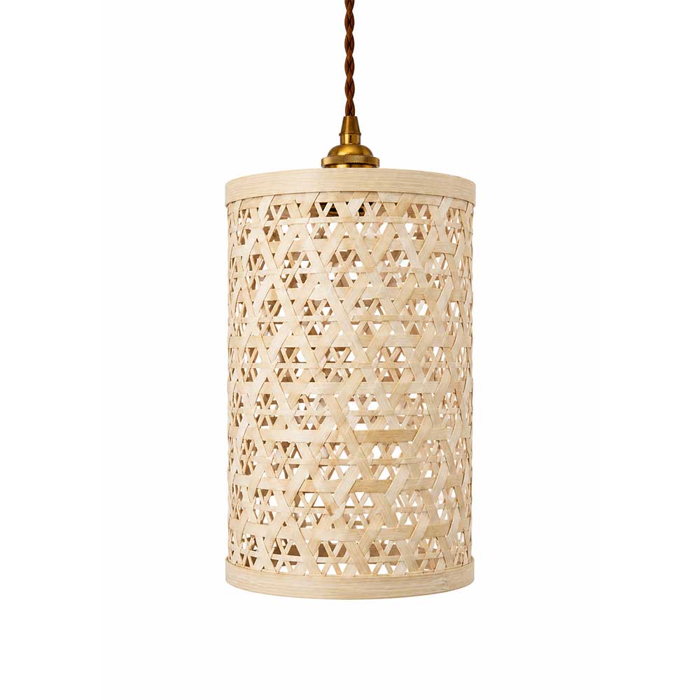 Hand-Woven Bamboo Lattice Cylinder Pendant Light