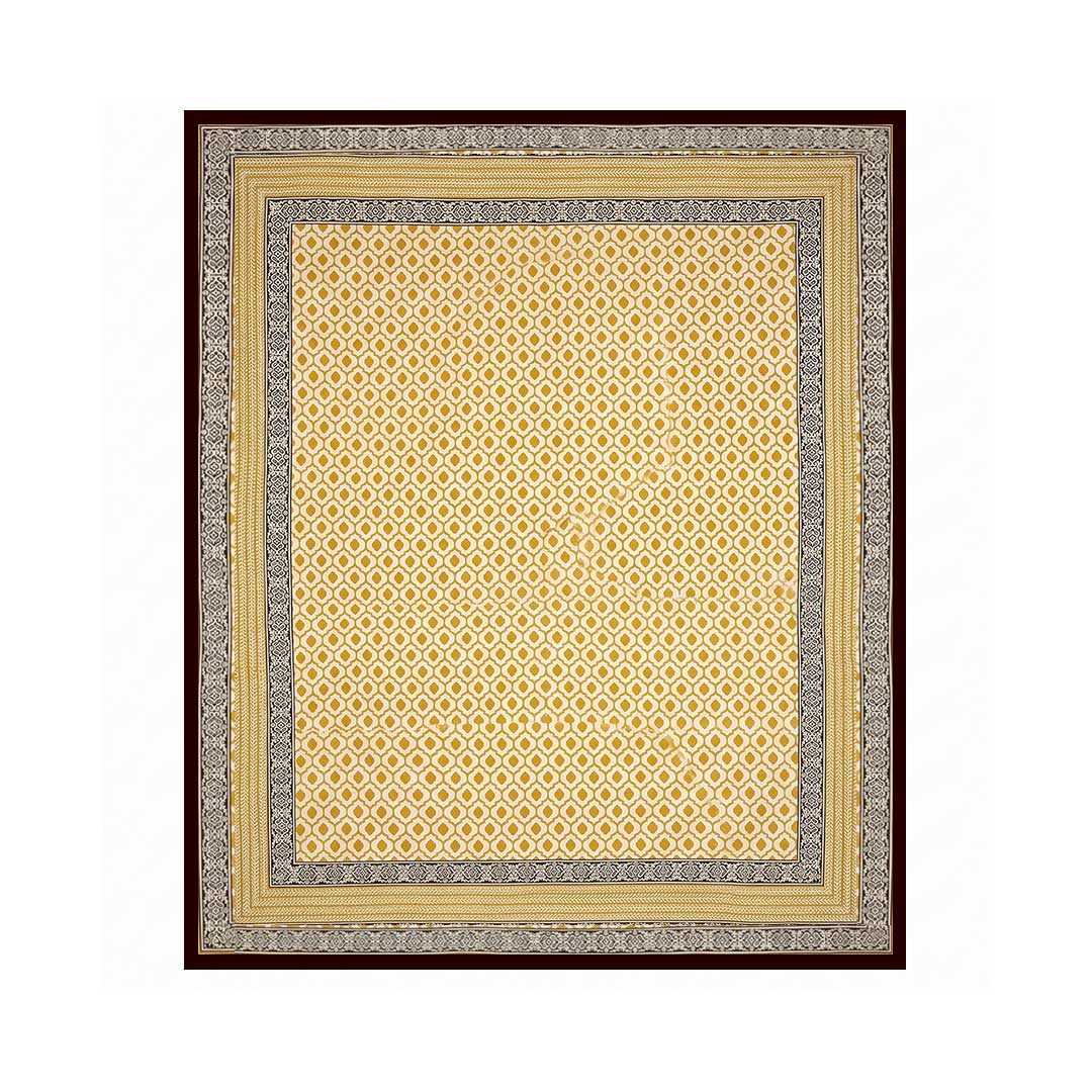 Mustard Yellow Block Printed Vegetable Dye Bedsheet