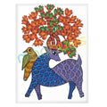 Hand-Painted Gond Art: Mythical Deer and Bird Paper Print
