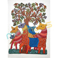 Traditional Gond Art Painting on Paper - Deer and Birds Theme