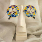 Artistic Mosaic Round Sunglasses with Gold Metal Frames
