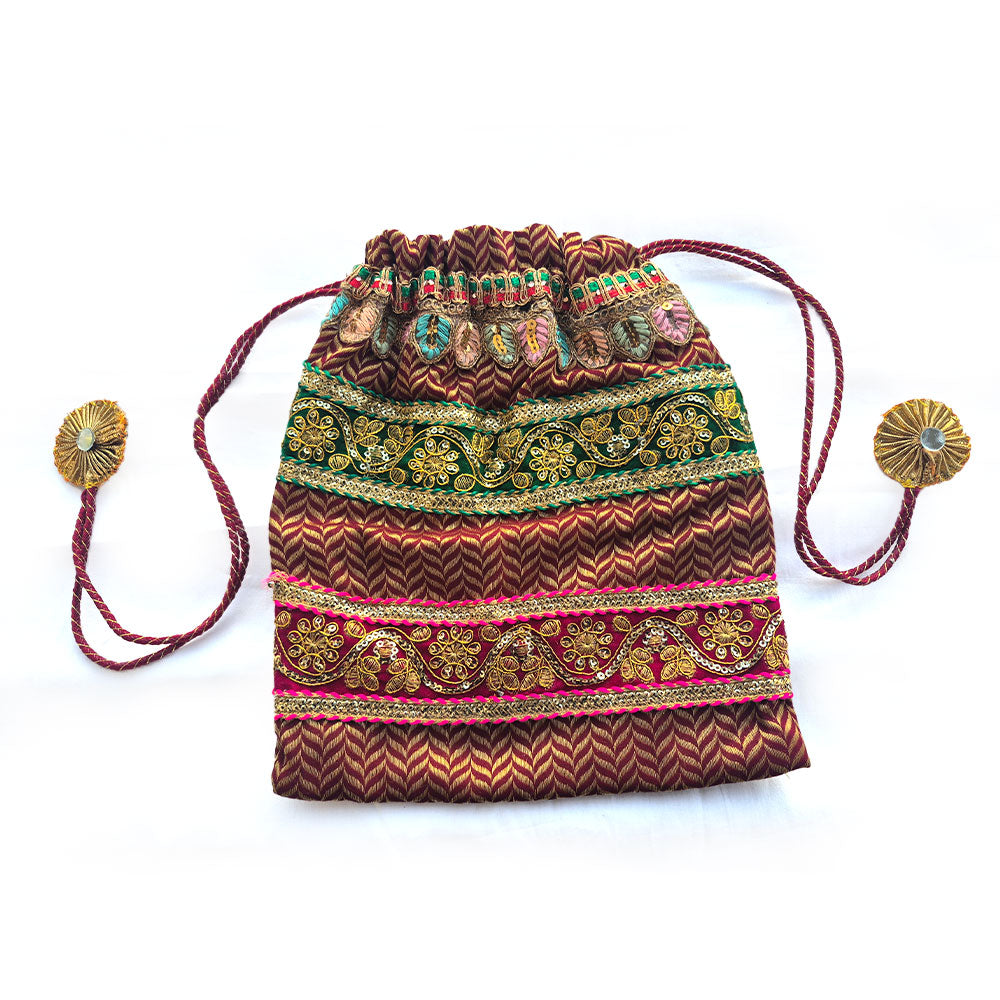 The Crimson Chevron Embroidered Potli