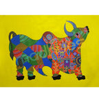 Gond Art: Hand-Painted Colorful Bull on Paper