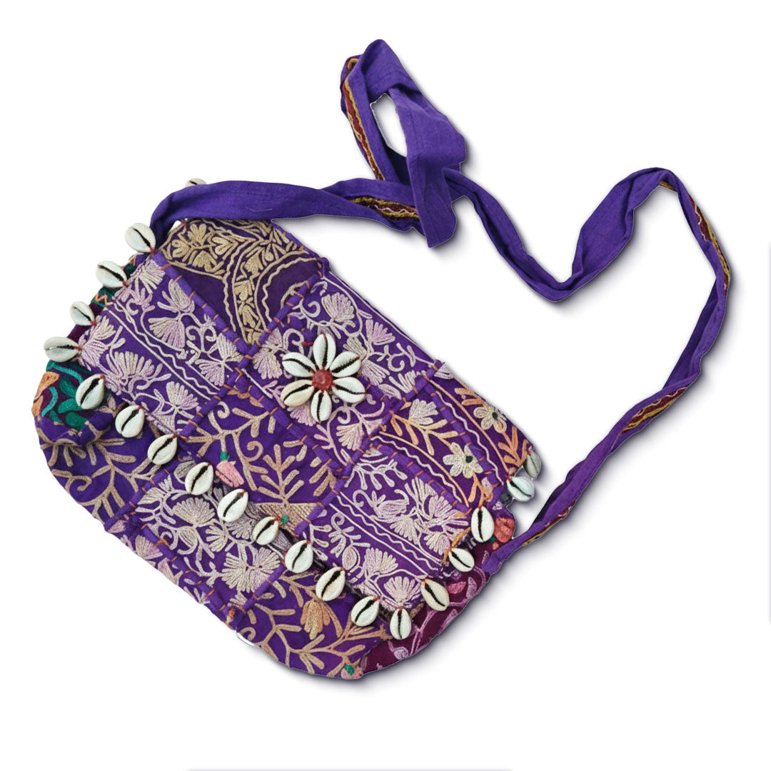 Purple Kasida Kari Embroidered Sling Bag with Shells