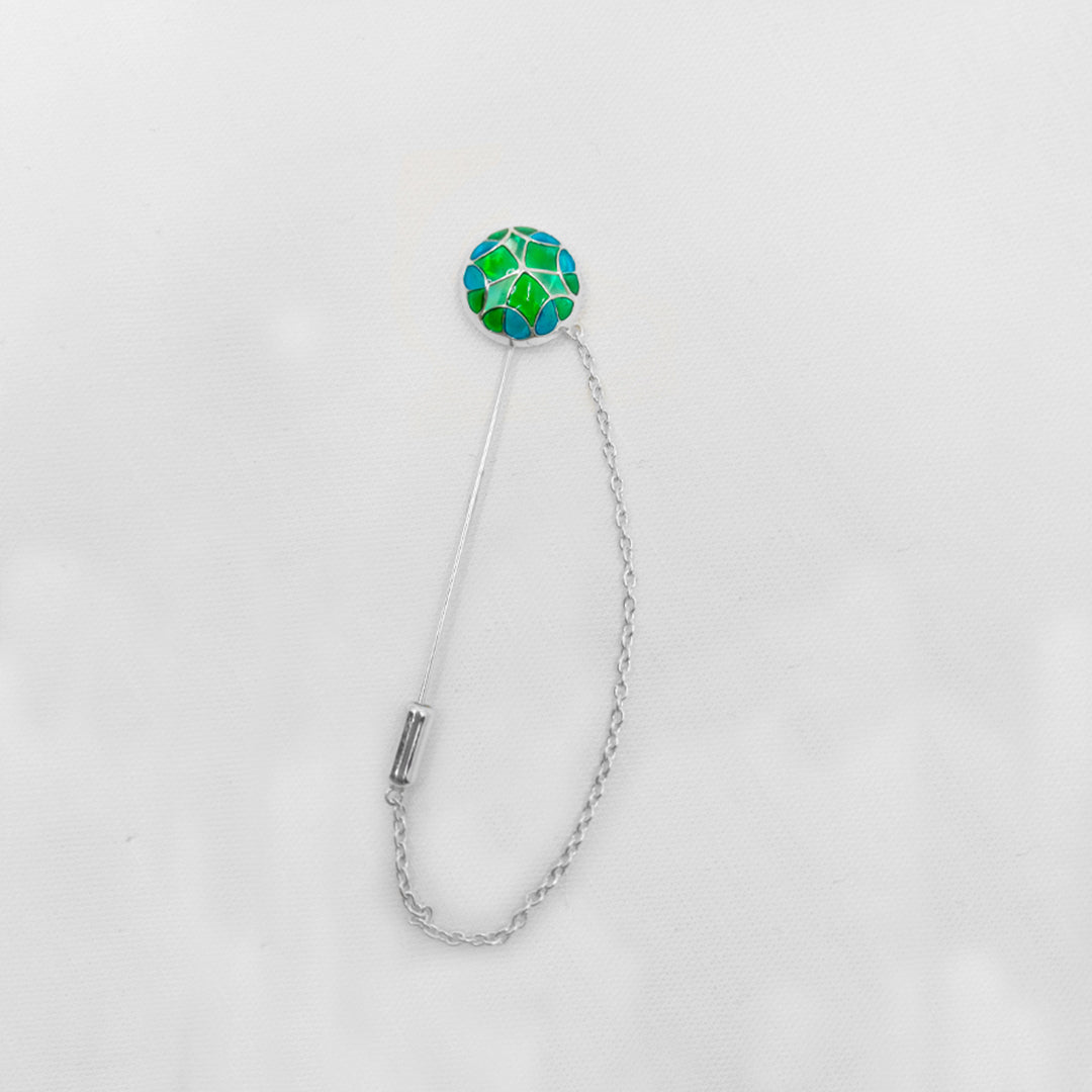 Handcrafted Mosaic Lapel Pin in Emerald Green and Azure Blue