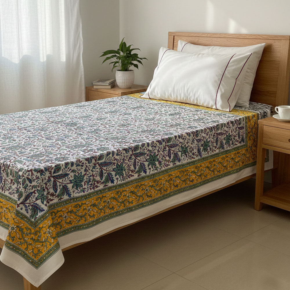 Sanganeri Bagru  Block Print Single Bedsheet