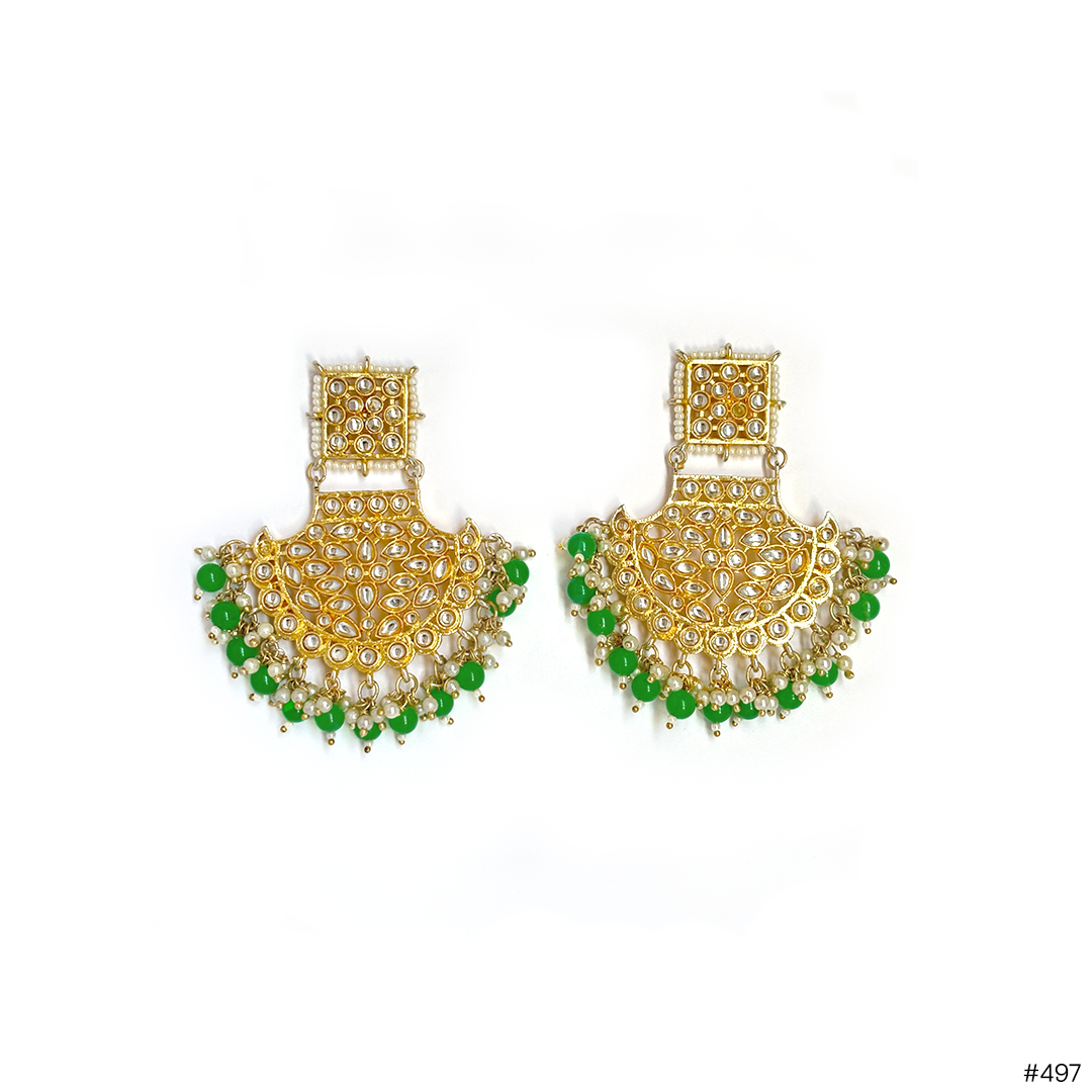 Green Polki Fan Earrings - Image 1