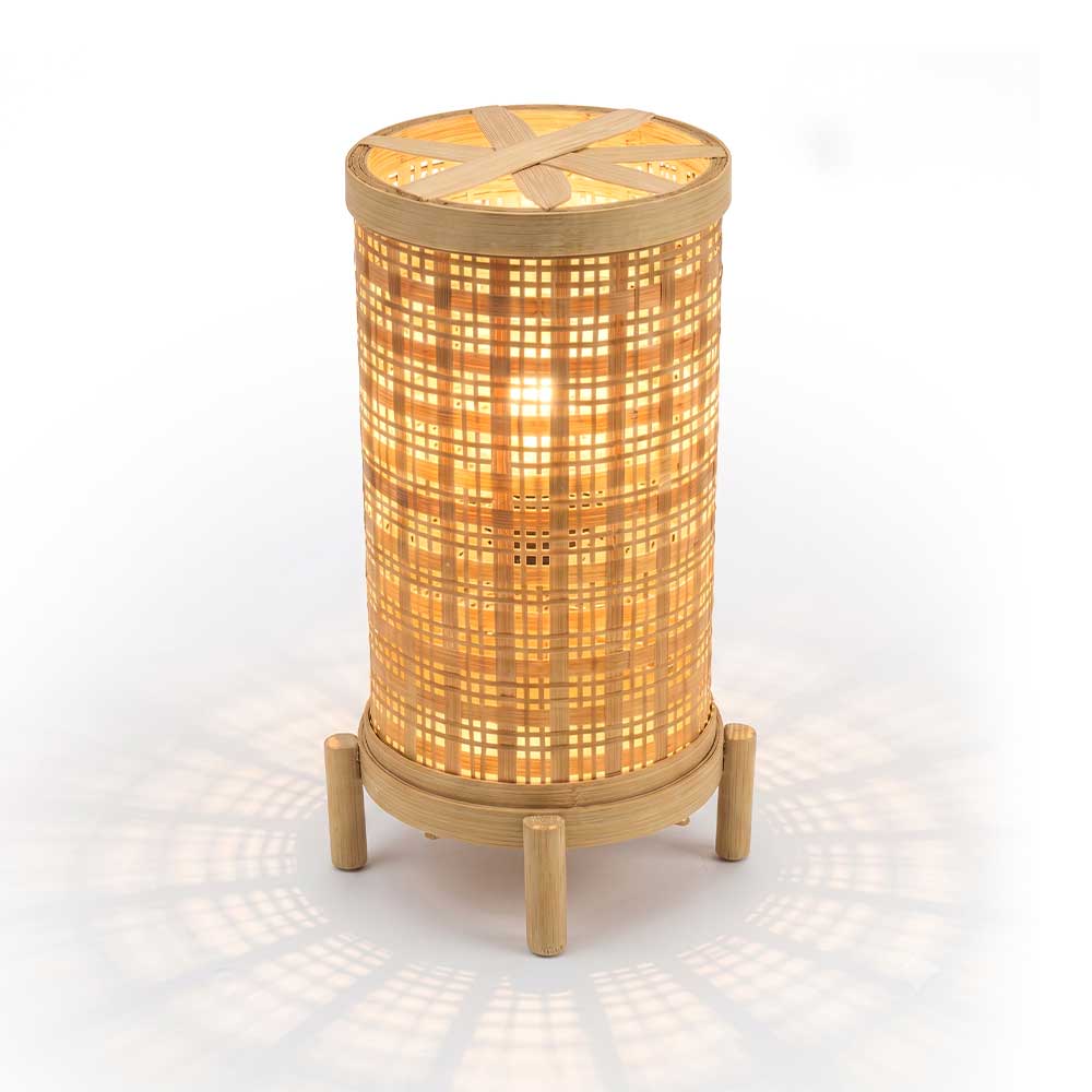 Handcrafted Bamboo Lattice Cylinder Table Lamp