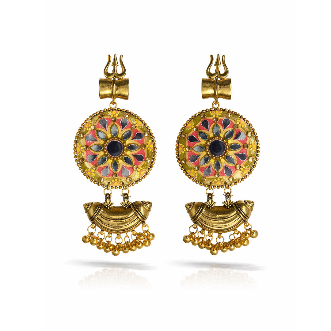 Handmade Mandala Drop Earrings with Gold Accents