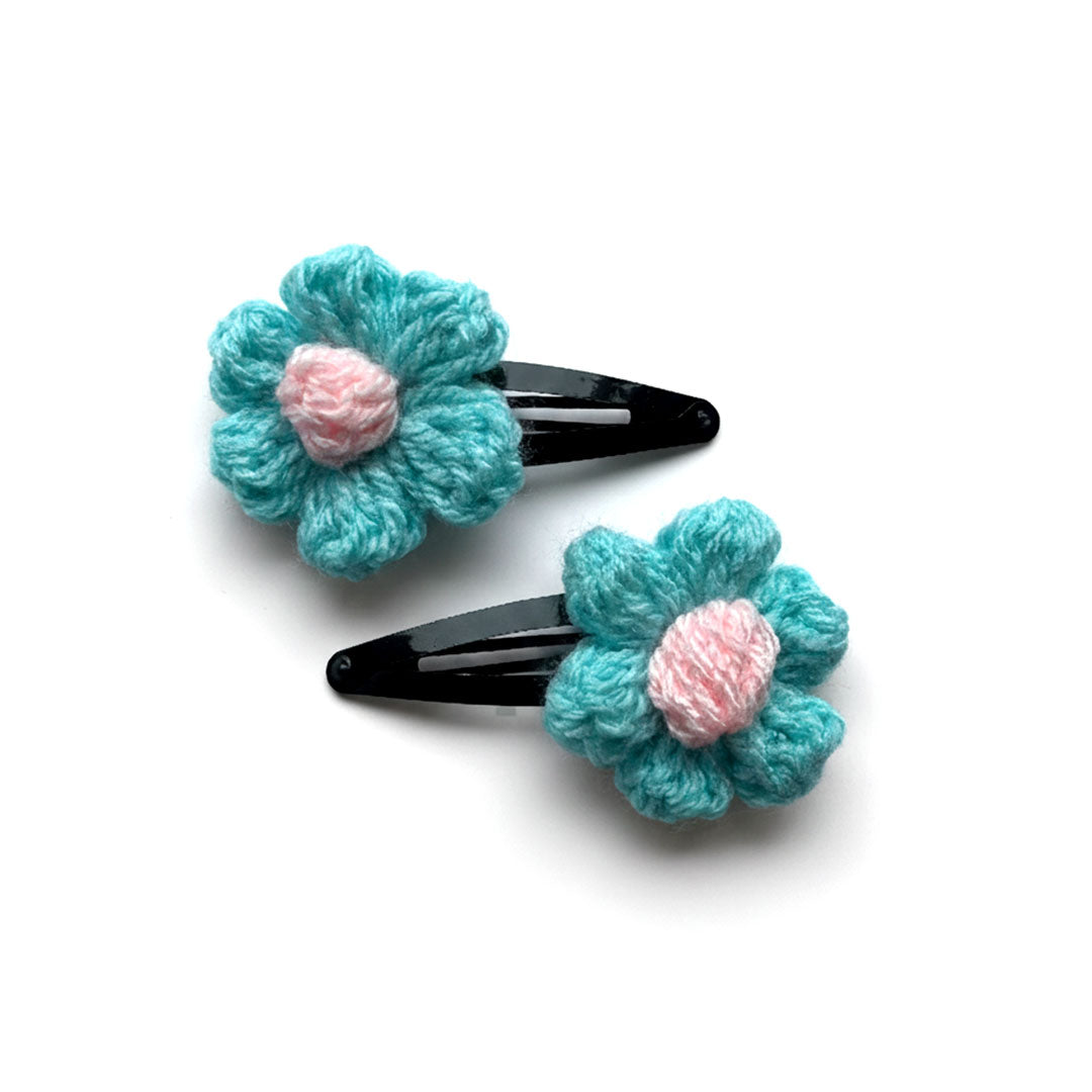 Handmade Crochet Flower Hair Clips (Pair) - Multiple Colors Available