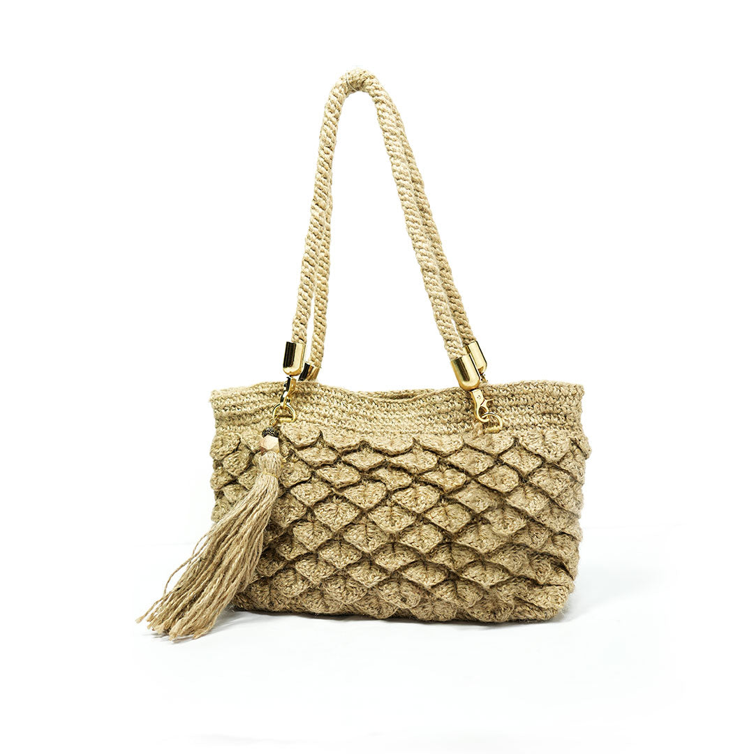 Jute Woven Handbag with Tassel & Rope Handles