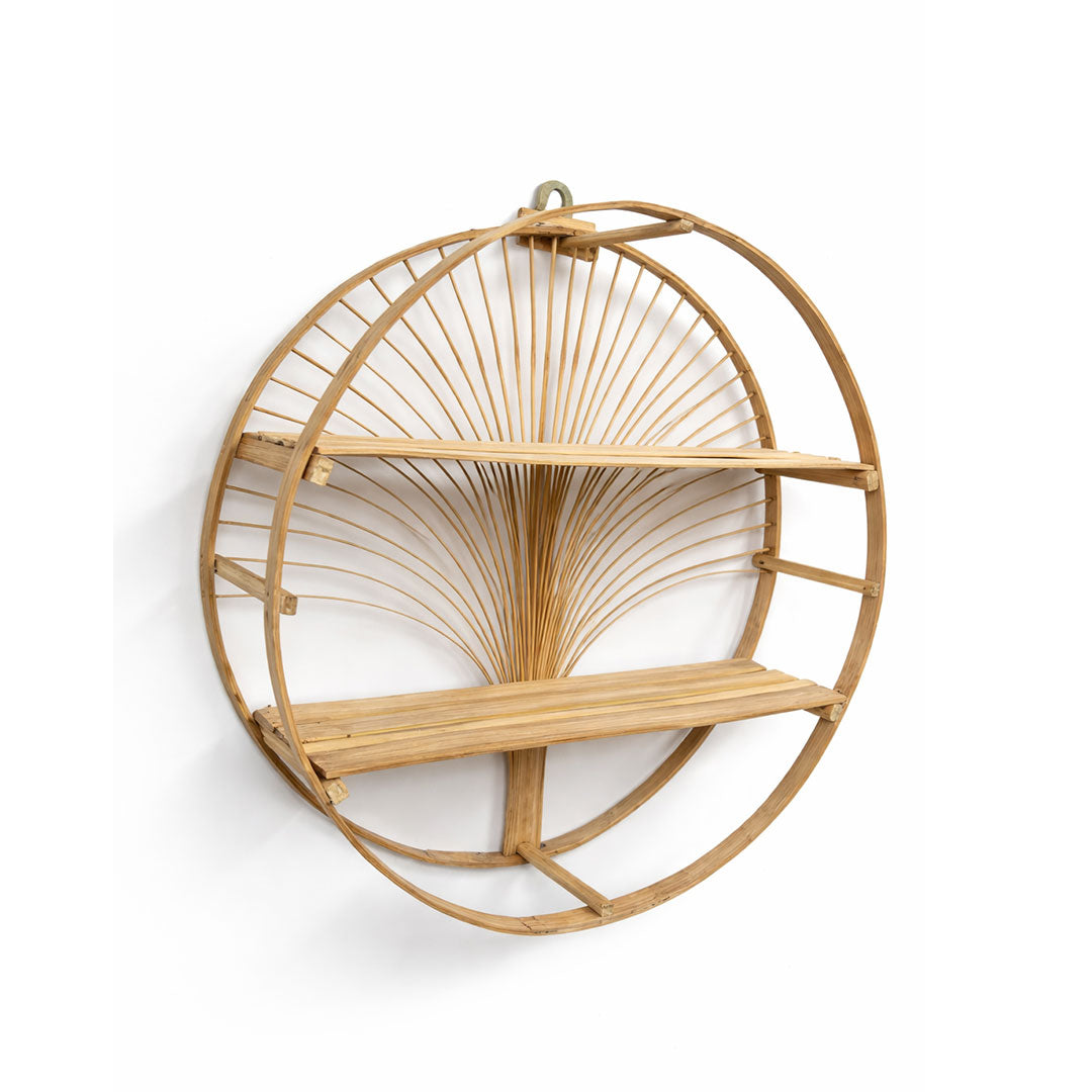 Round Bamboo Wall Shelf - Boho Decorative Display