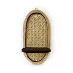 Oval Rattan Webbing and Dark Wood Wall Shelf