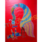 Mother Bird Feeding Chicks Gond Art Painting on Paper