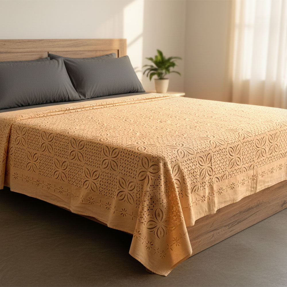 The Lace Bloom Appliqué Cutwork Cotton Bedcover
