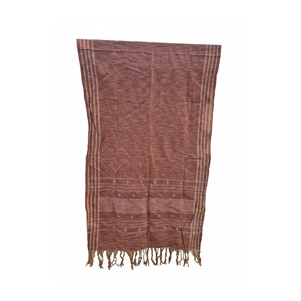 Earthy Mauve Handloom Slub Weave Pattu Scarf with Geometric Detail