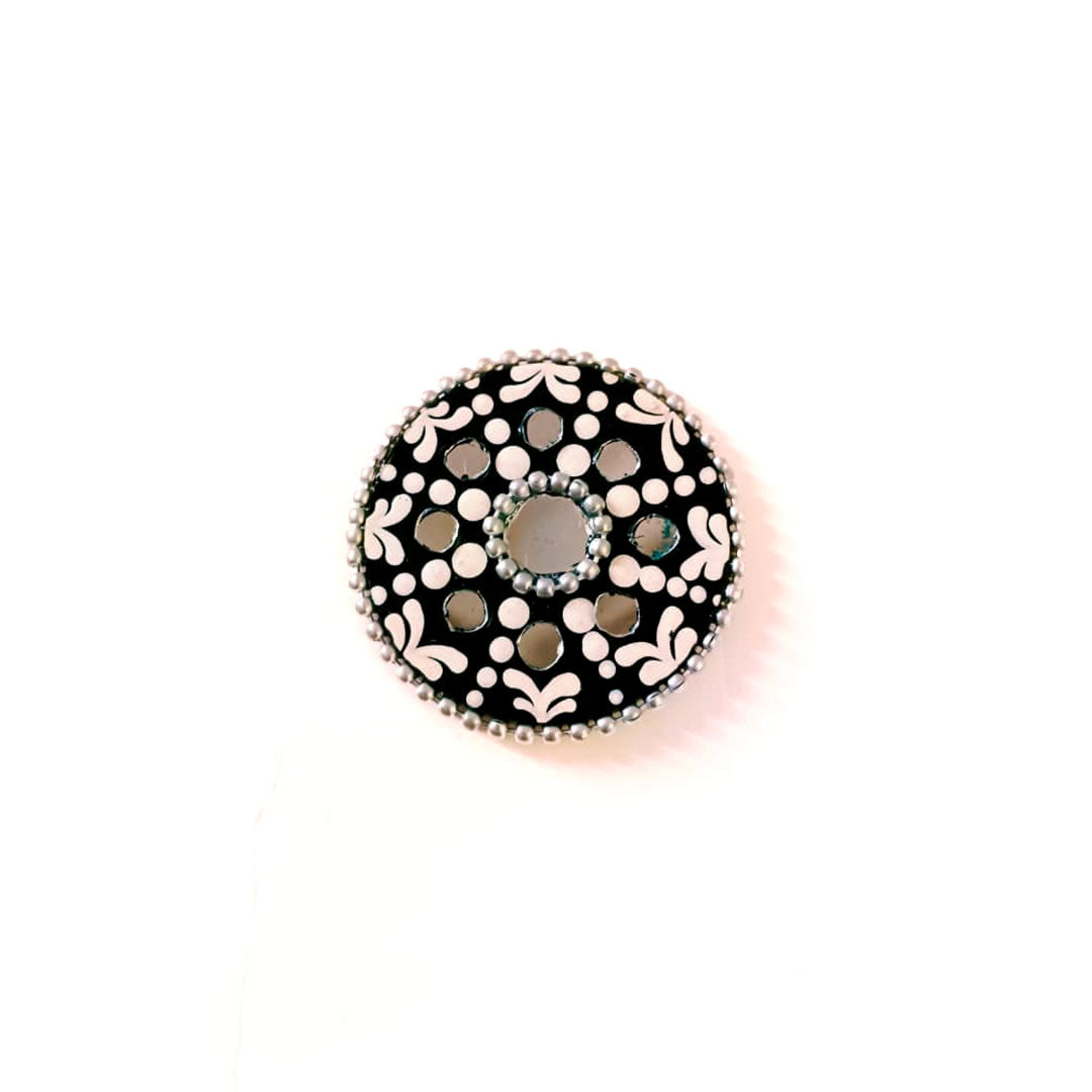 Onyx & Ivory Floral Mirror Ring - Image 1