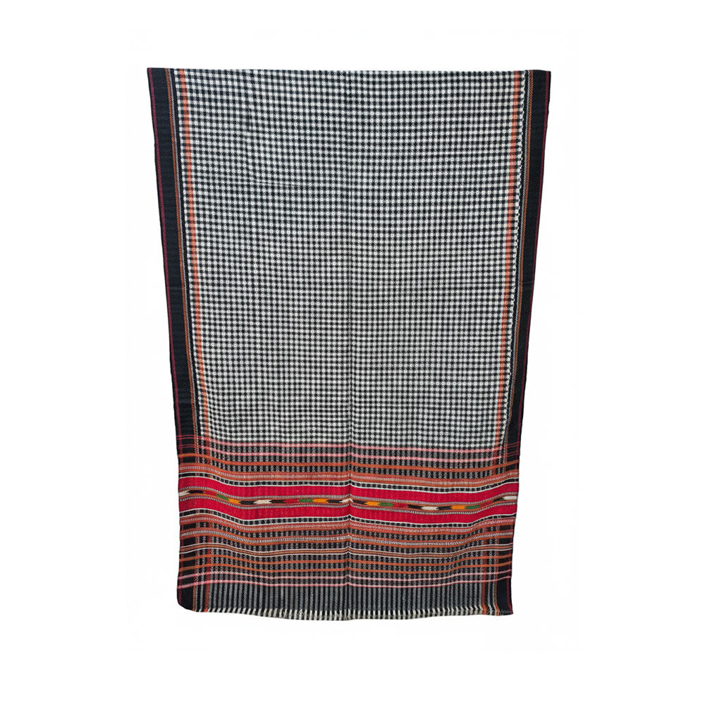 Monochrome Check & Vibrant Red Heritage Pattu Shawl