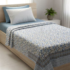 Indigo Floral Vine Bagru Block Print Bedsheet - Madhues