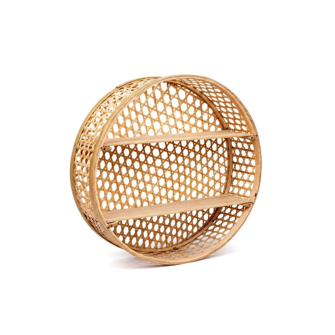Circular Rattan Woven Wall Shelf - Boho Decorative Shelving