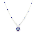 Silver Bead Chain Necklace with Blue Mosaic Enamel Pendant