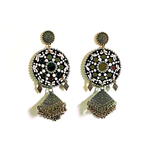 'Chandni Noir' Artisan Mirror Earrings - Madhues