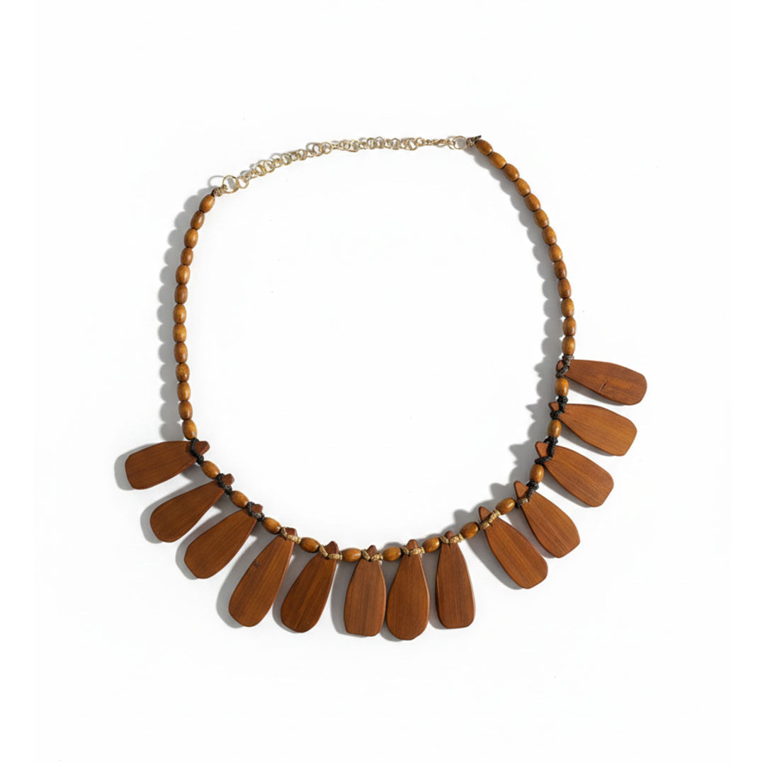 Handcrafted Wooden Paddle Bead Necklace - Earthy Boho Style
