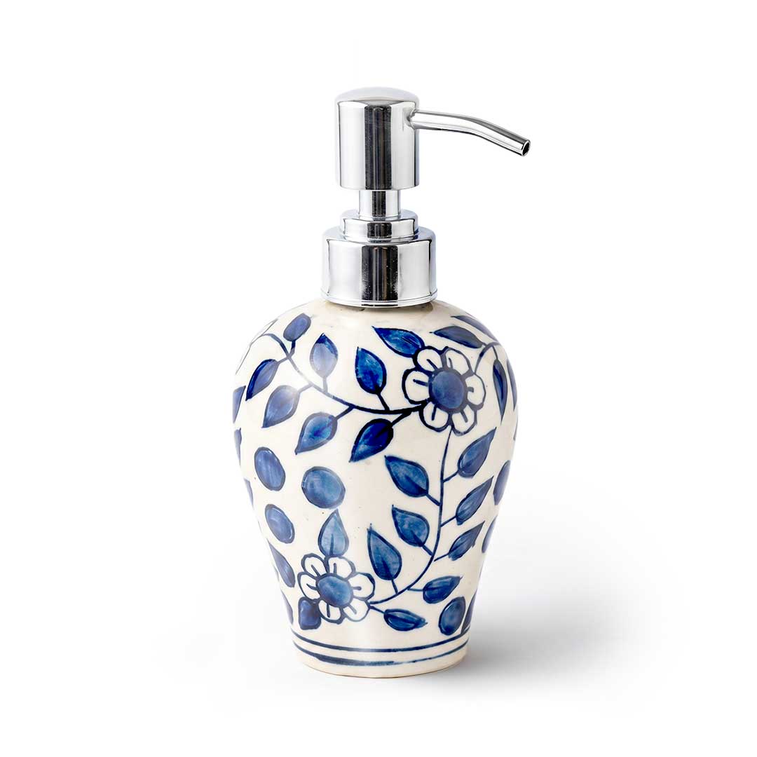 Azure Bloom Blue Pottery Soap Dispenser