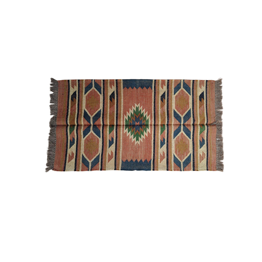 Woven textile with geometric pattern on a white background