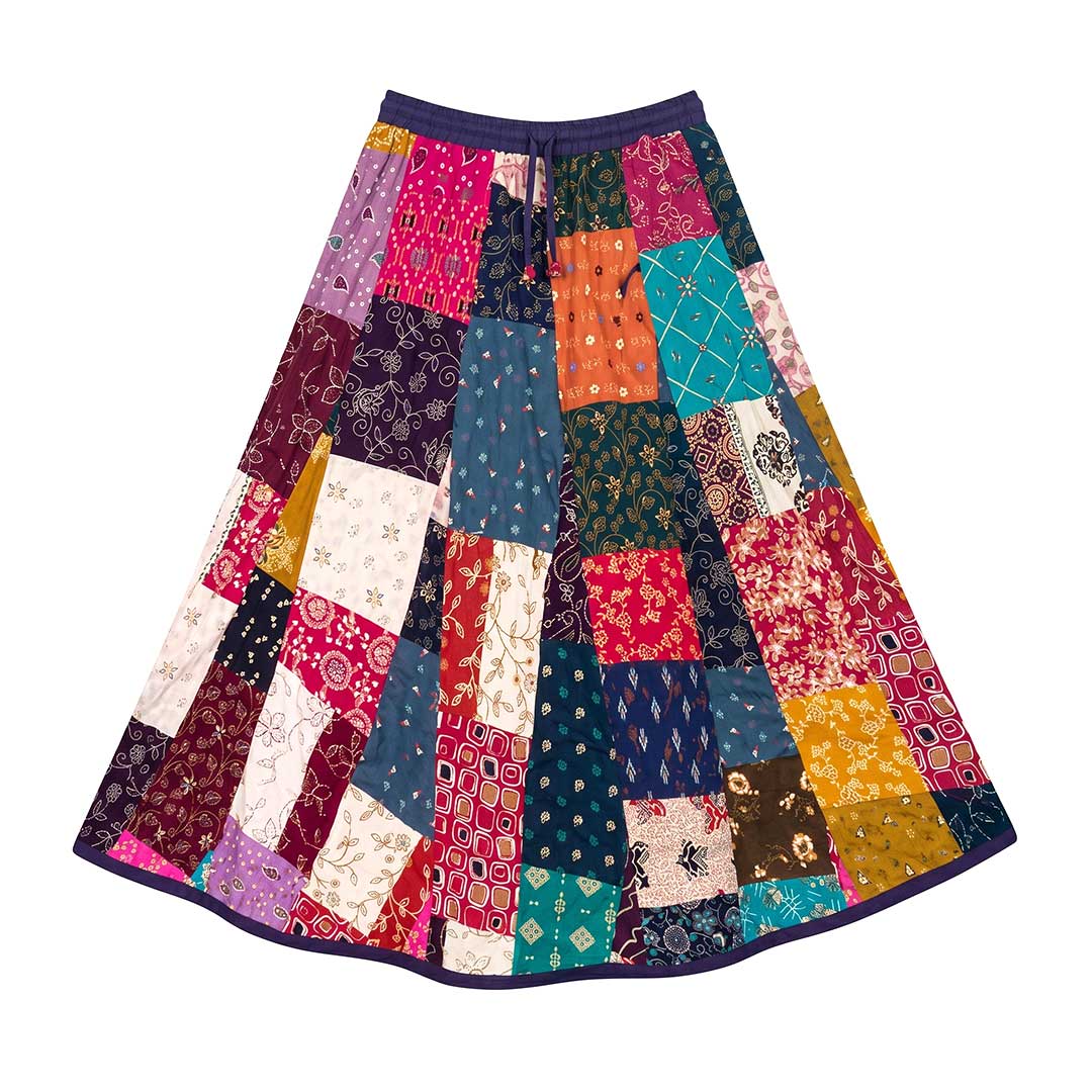 Vibrant Handmade Cotton Patchwork Maxi Skirt