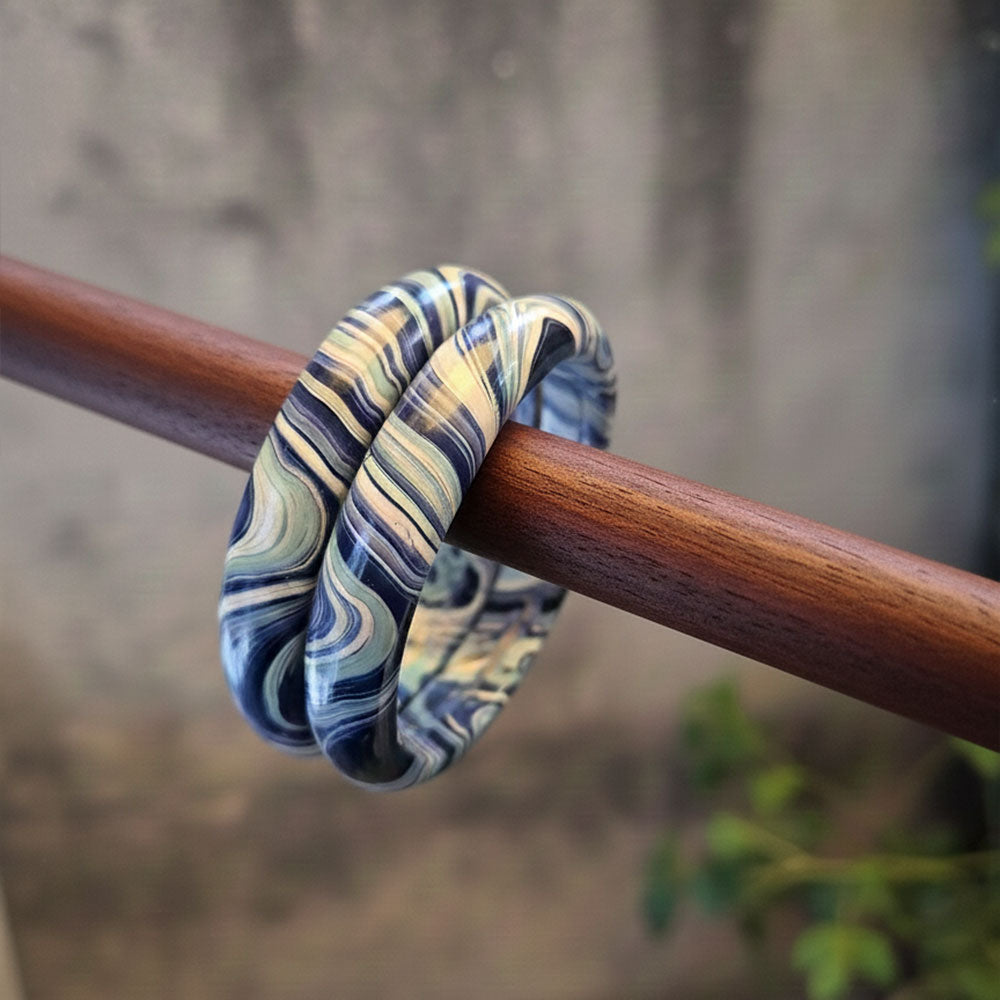 Indigo Tide Swirl Bangles - Artisan Marbled Resin - Madhues