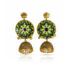 Handmade Green and Gold Mandala Jhumka Earrings