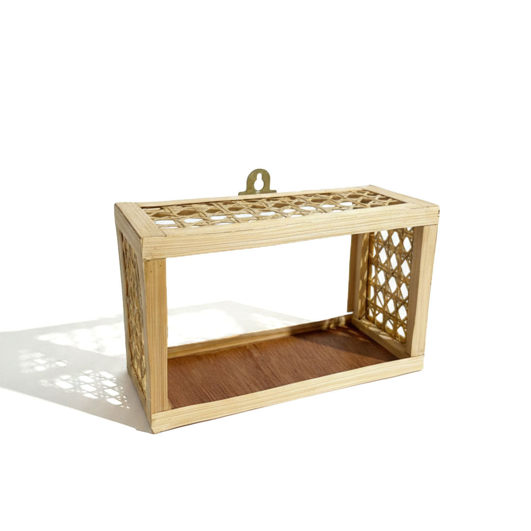 Rectangular Bamboo and Cane Woven Wall Shelf