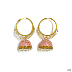 Pink Meenakari Jhumka Hoop Earrings - Image 1