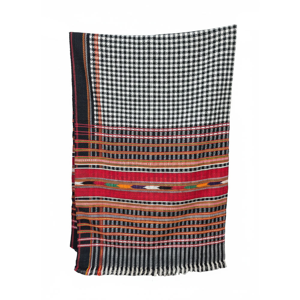 Monochrome Check & Heritage Pattu Handwoven Shawl