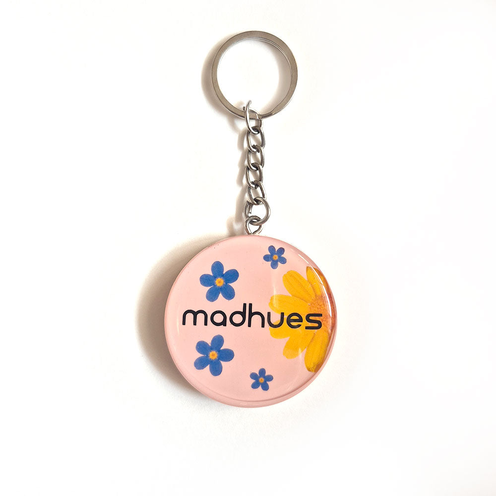 Custom Round Floral NFC & QR Code Keychain - Personalized Name & Smart Tag - Madhues