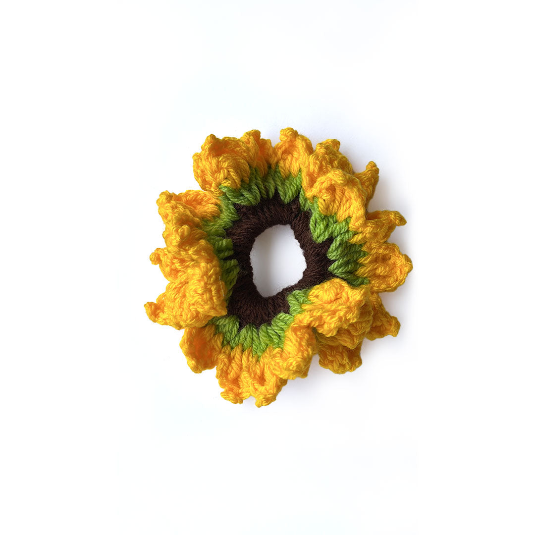 Artisan Crocheted Sunflower Scrunchie - Unique Hair Accessory