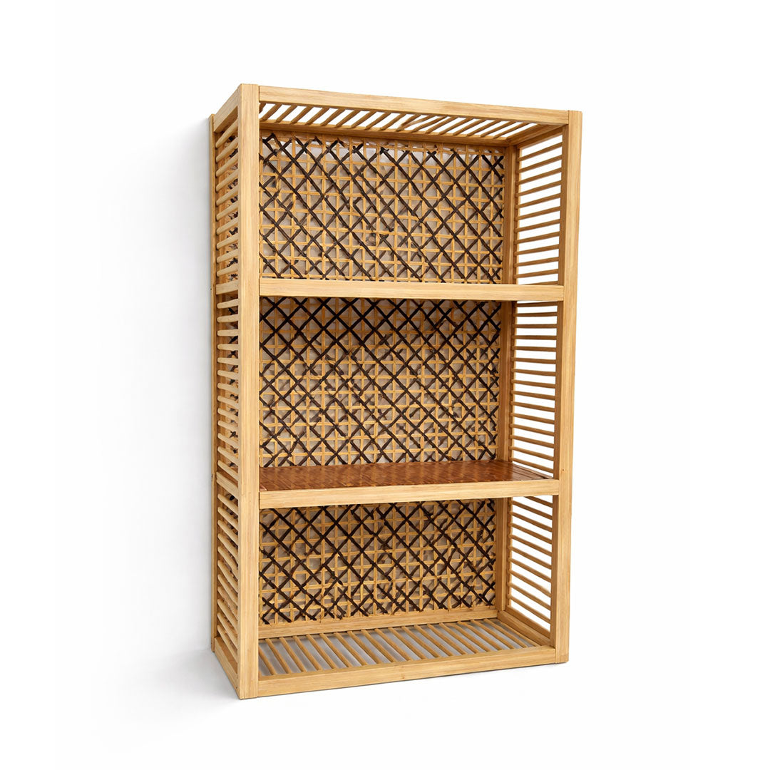 3-Tier Bamboo & Rattan Open Shelving Unit