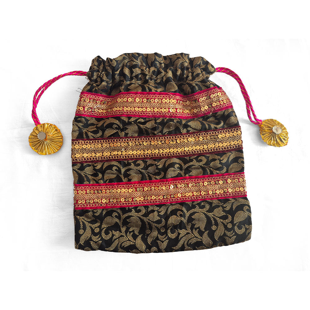 Royal Black and Gold Potli Bag
